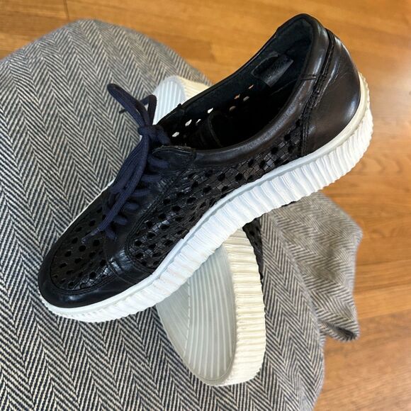 MUSSE & CLOUD Black Cacey Woven Perforated Leather Flatform Creeper Sneakers 9 - Picture 7 of 16